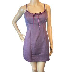 Sleeveless Slotted Ribbon Lace‎ Trim Mini Dress Purple Bella Swan Dark Y2k